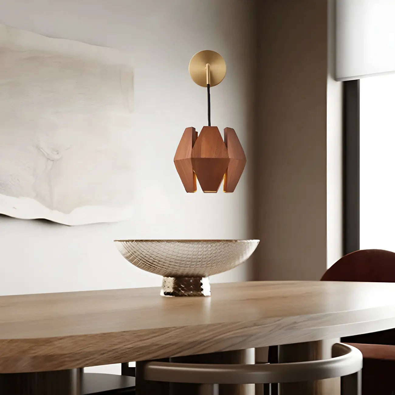 Diamond-Shape Wooden Wall Sconce for Interior Lighting