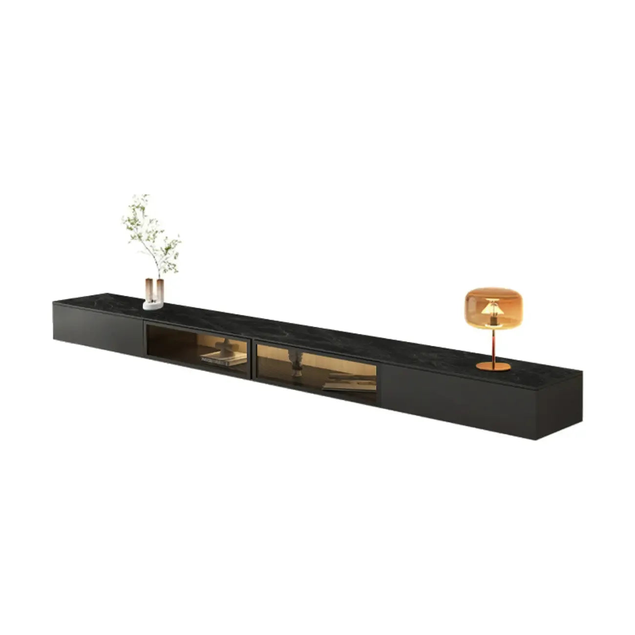 63 Grey Sintered Stone Long Floating TV Stand with Cabinet