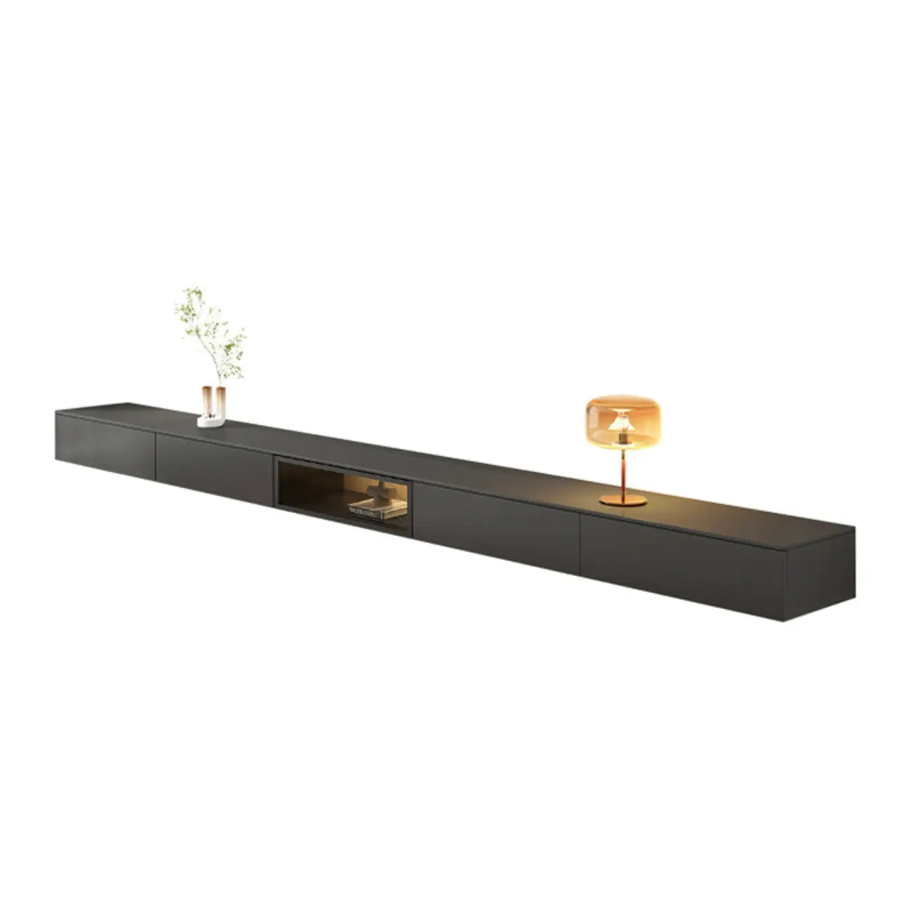 63 Grey Sintered Stone Long Floating TV Stand with Cabinet