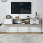 59 Grey Wooden Open Shelf Floating TV Stand with Drawers