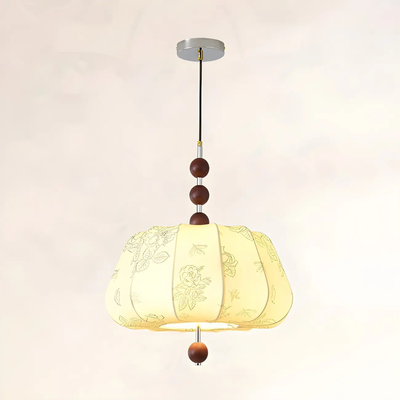 Elegant Flower Pattern Beige Fabric Geometric Chandelier