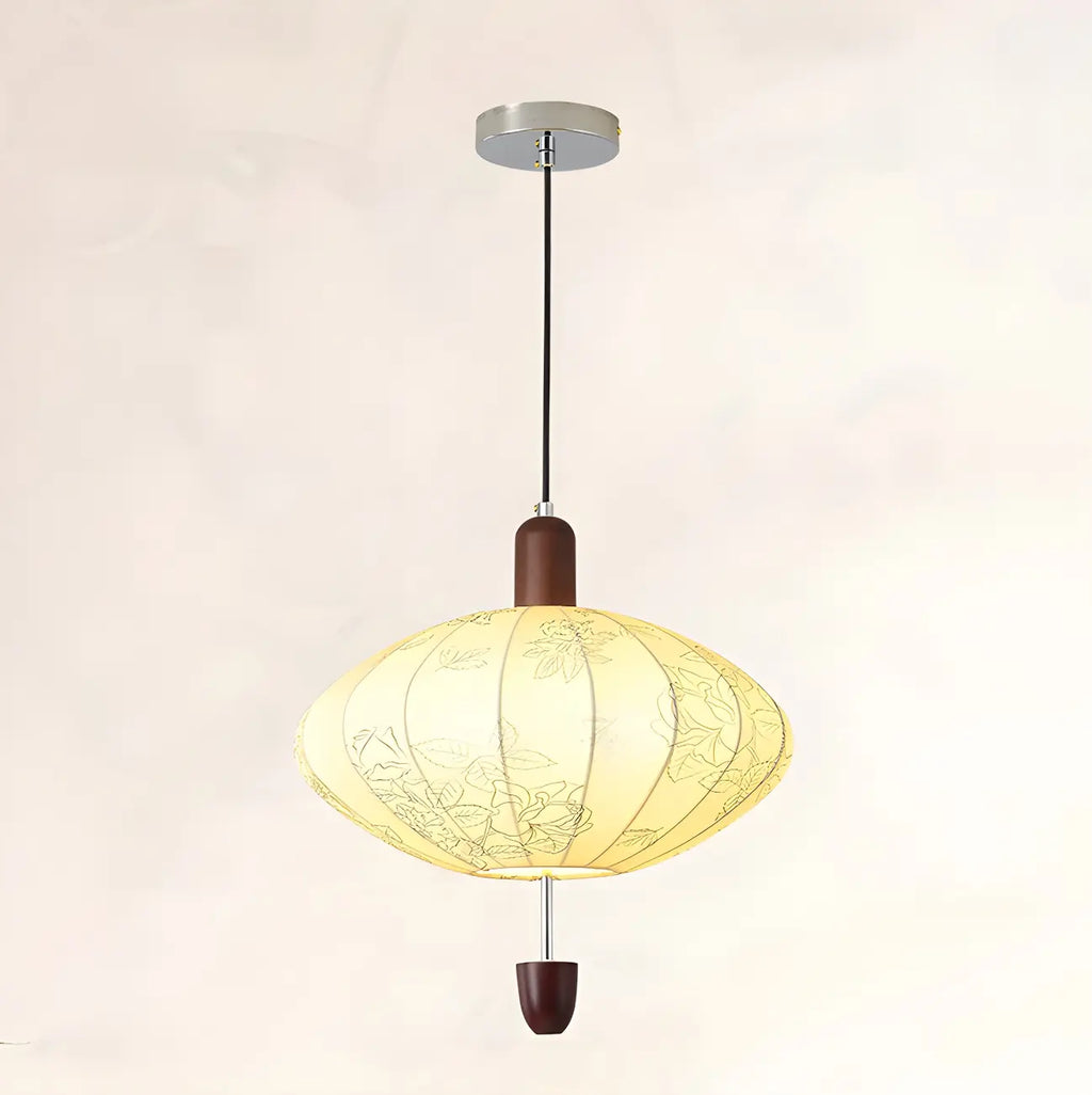 Elegant Flower Pattern Beige Fabric Geometric Chandelier