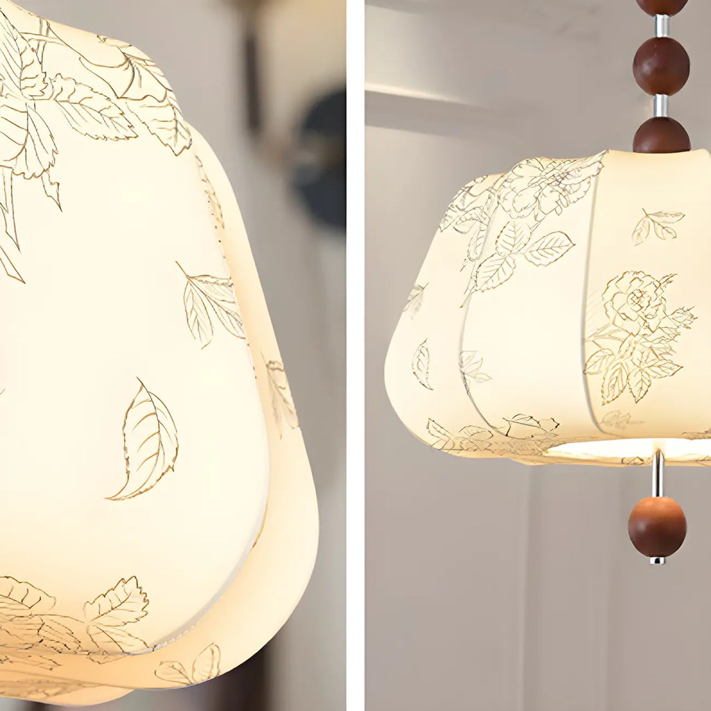 Elegant Flower Pattern Beige Fabric Geometric Chandelier