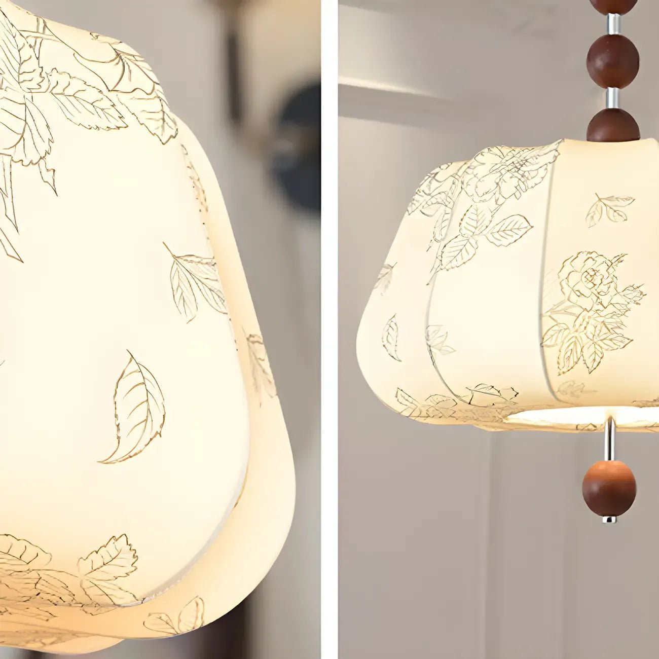 Elegant Flower Pattern Beige Fabric Geometric Chandelier