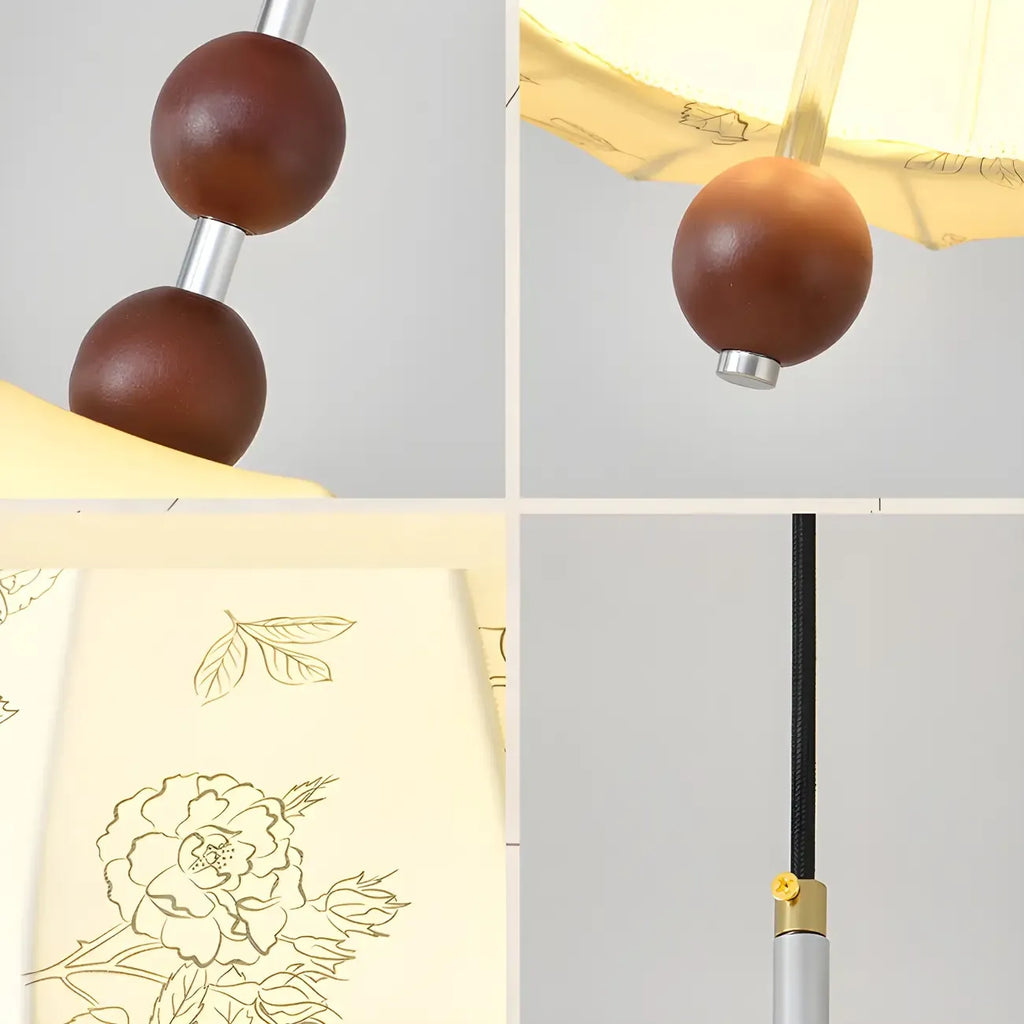 Elegant Flower Pattern Beige Fabric Geometric Chandelier