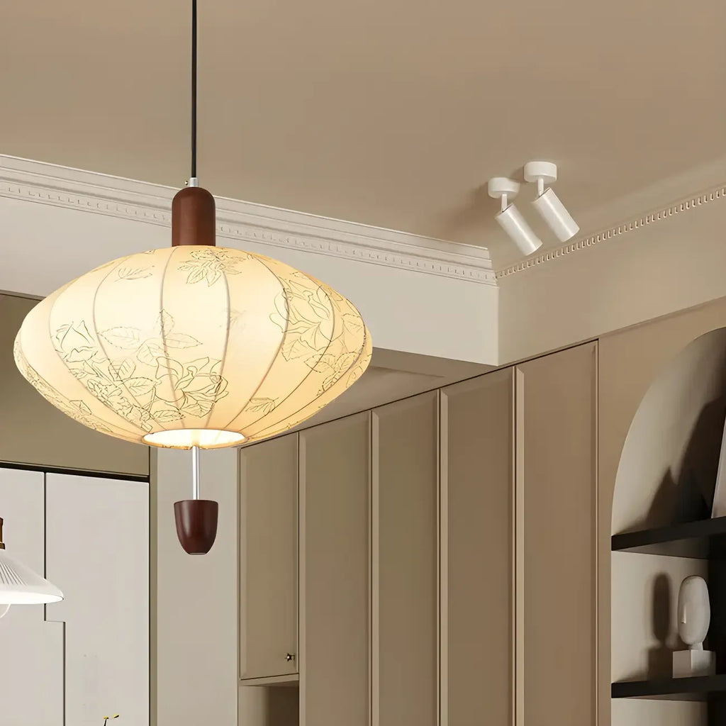 Elegant Flower Pattern Beige Fabric Geometric Chandelier