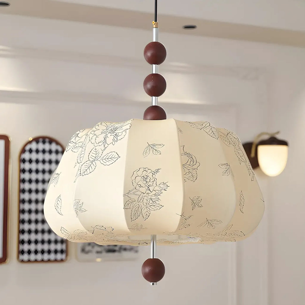 Elegant Flower Pattern Beige Fabric Geometric Chandelier