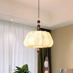 Elegant Flower Pattern Beige Fabric Geometric Chandelier