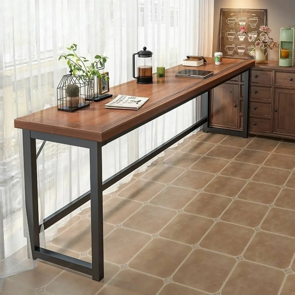Modern Brown Wooden Metal Frame Fixed Top Bar Tables