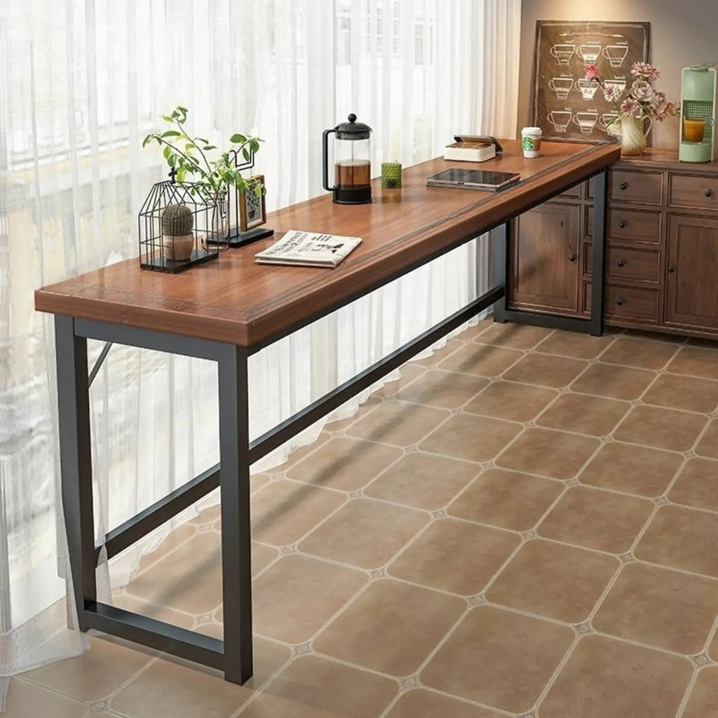 Modern Brown Wooden Metal Frame Fixed Top Bar Tables