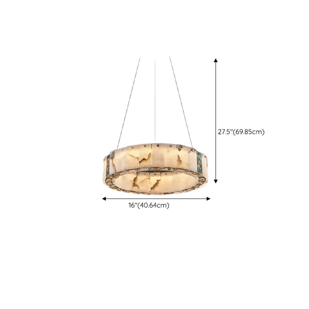 Agate Gold Circular Onyx Modern Ring Chandelier Light