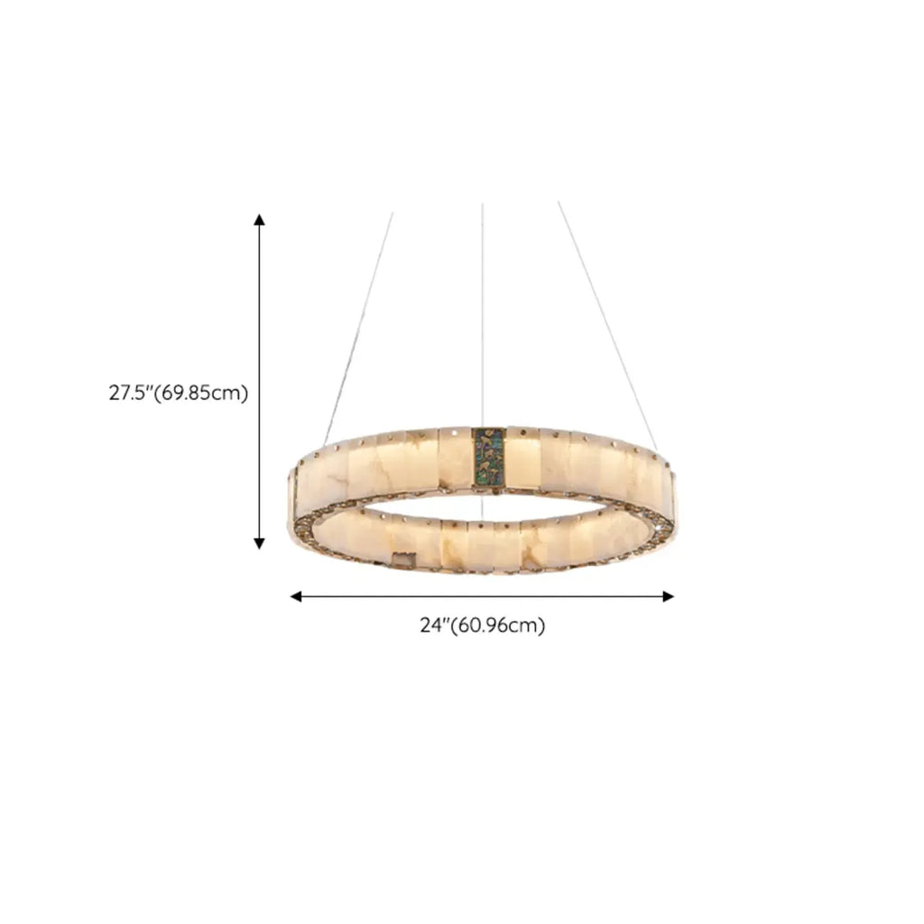 Agate Gold Circular Onyx Modern Ring Chandelier Light