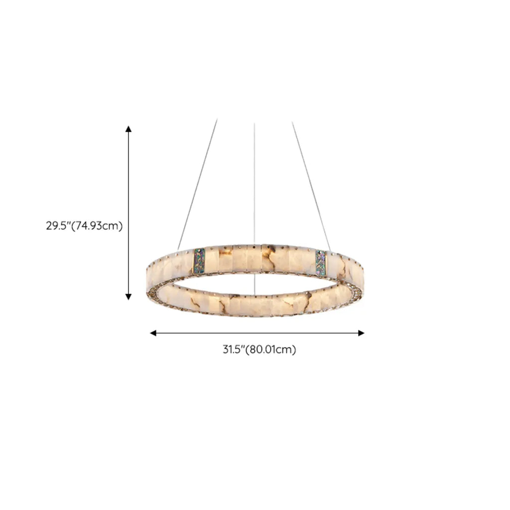 Agate Gold Circular Onyx Modern Ring Chandelier Light