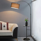 Modern Fabric Drum Shade Adjustable Arc Floor Lamp with Table