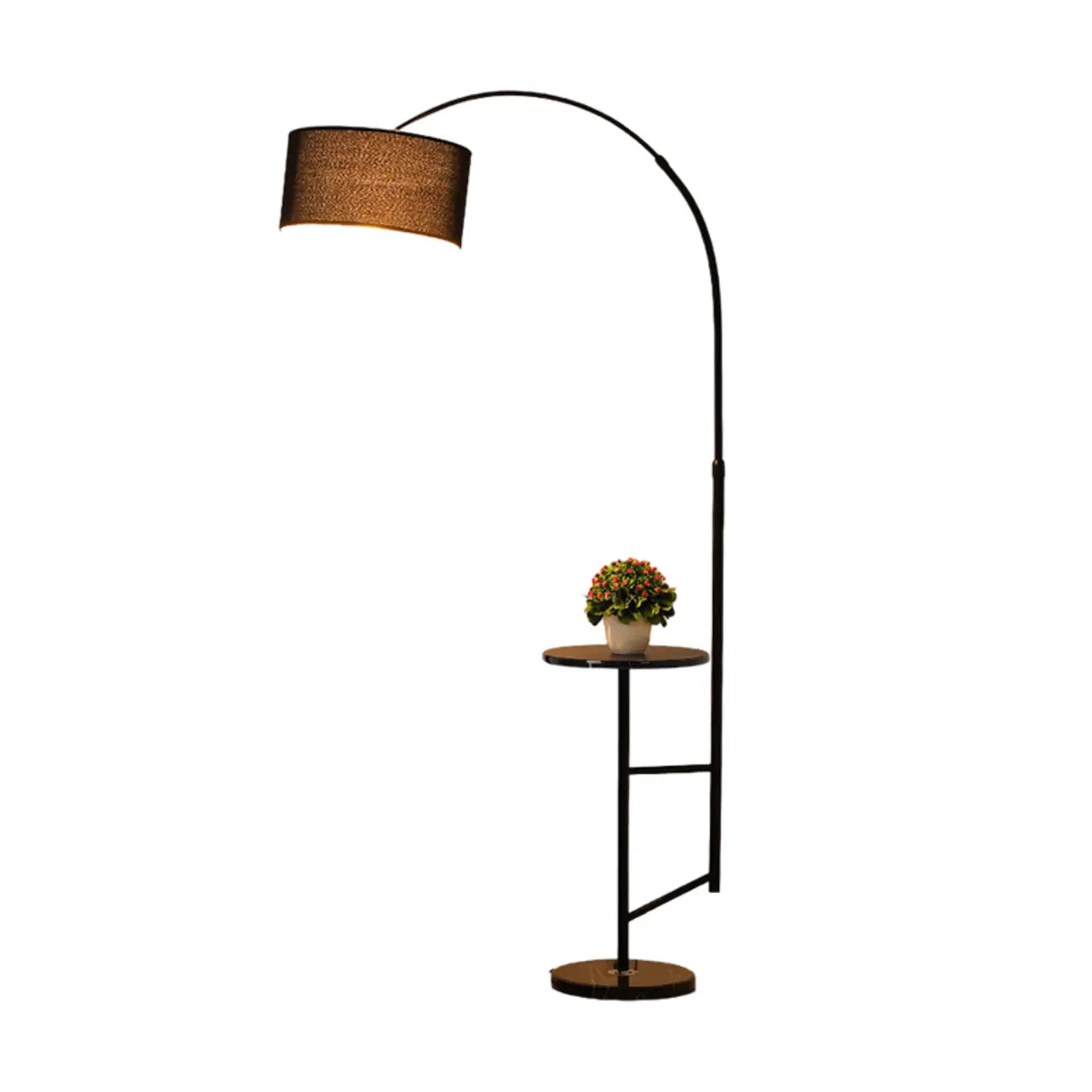 Modern Fabric Drum Shade Adjustable Arc Floor Lamp with Table