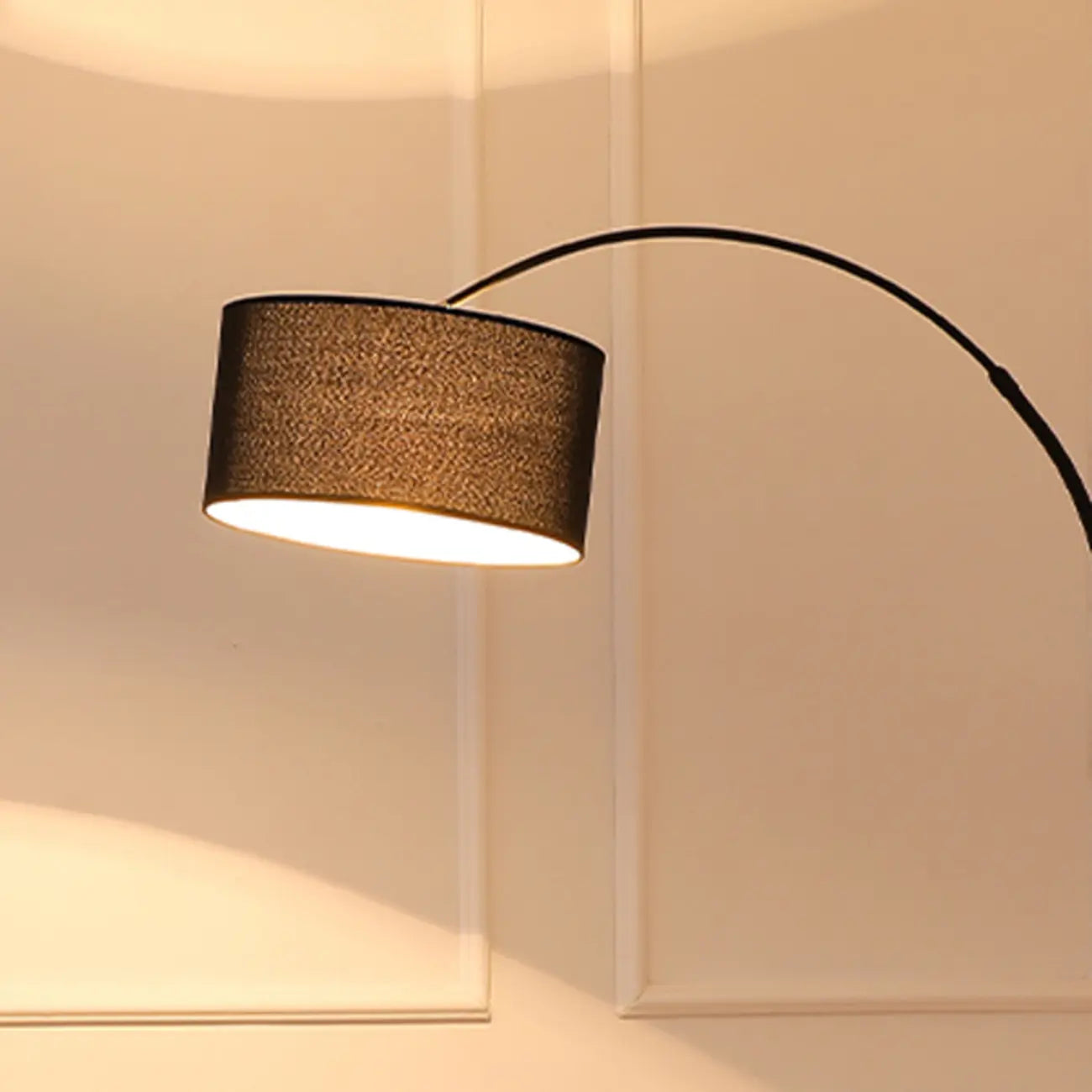 Modern Fabric Drum Shade Adjustable Arc Floor Lamp with Table