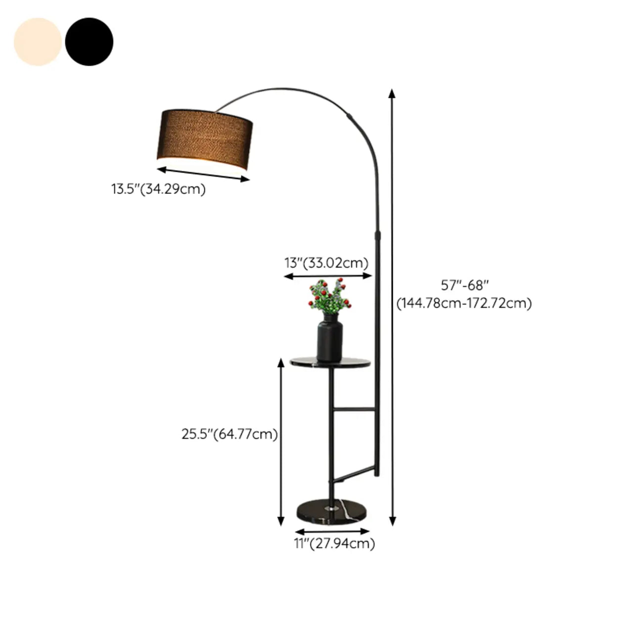 Modern Fabric Drum Shade Adjustable Arc Floor Lamp with Table
