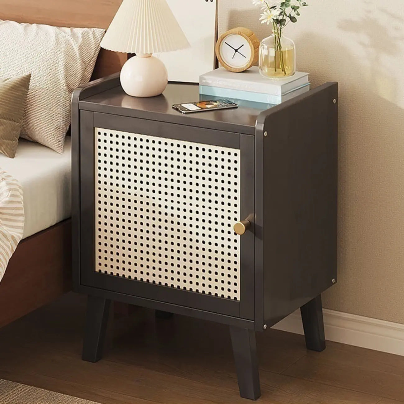 Scandinavian Bedside Table Natural Solid Wood Nightstand