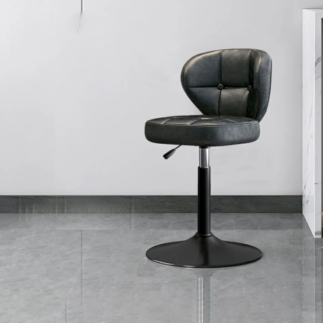 Modern Square Tufted Faux Leather Adjustable Swivel Bar Stools