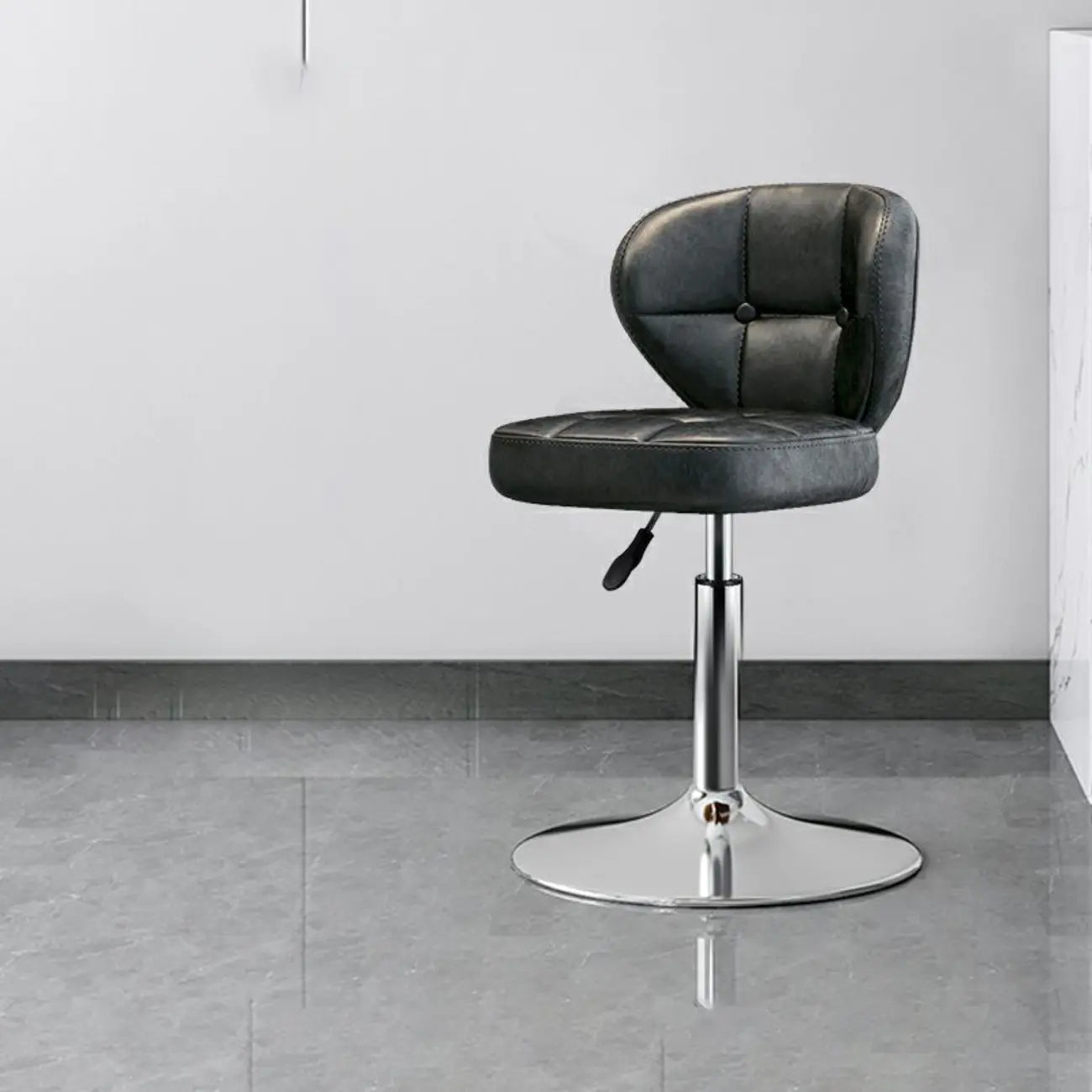 Modern Square Tufted Faux Leather Adjustable Swivel Bar Stools