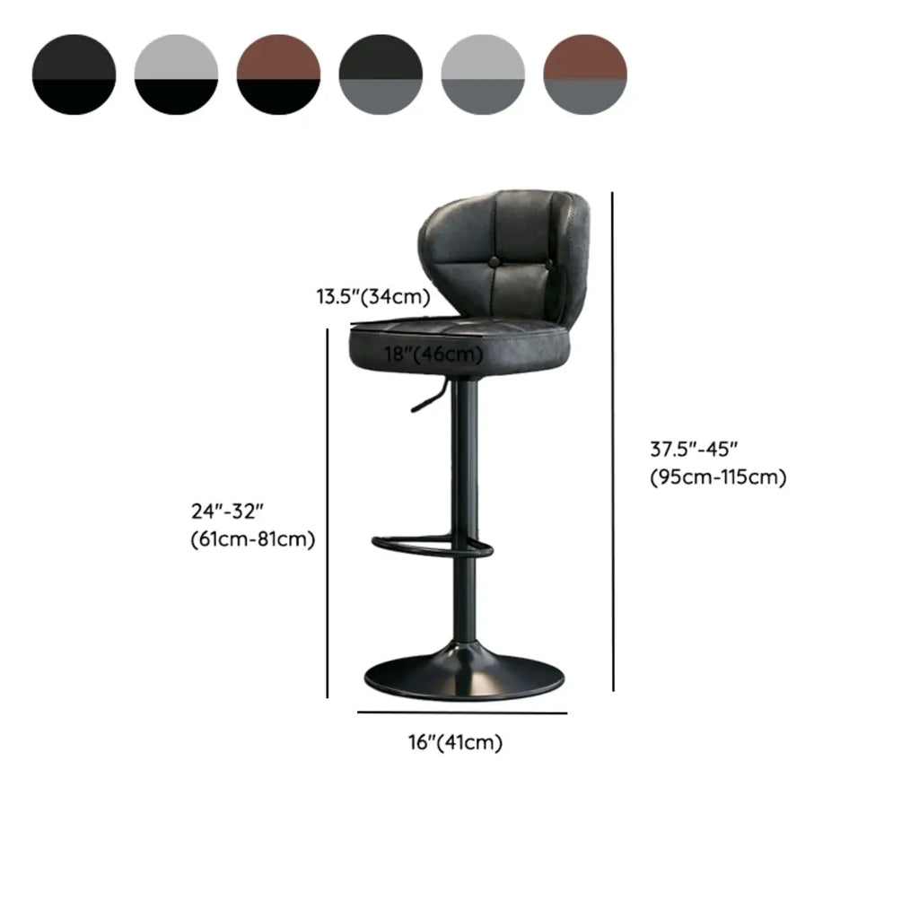 Modern Square Tufted Faux Leather Adjustable Swivel Bar Stools