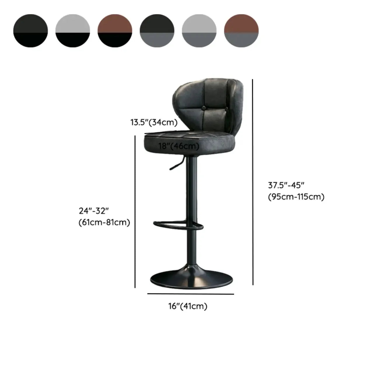 Modern Square Tufted Faux Leather Adjustable Swivel Bar Stools