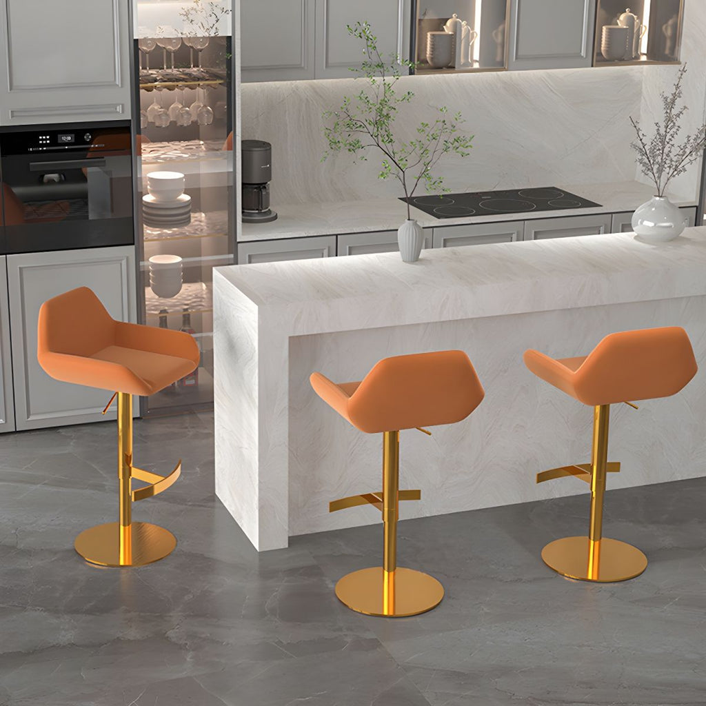 Minimalist Leather Swivel Bar Stools with Low Back for Kitchen