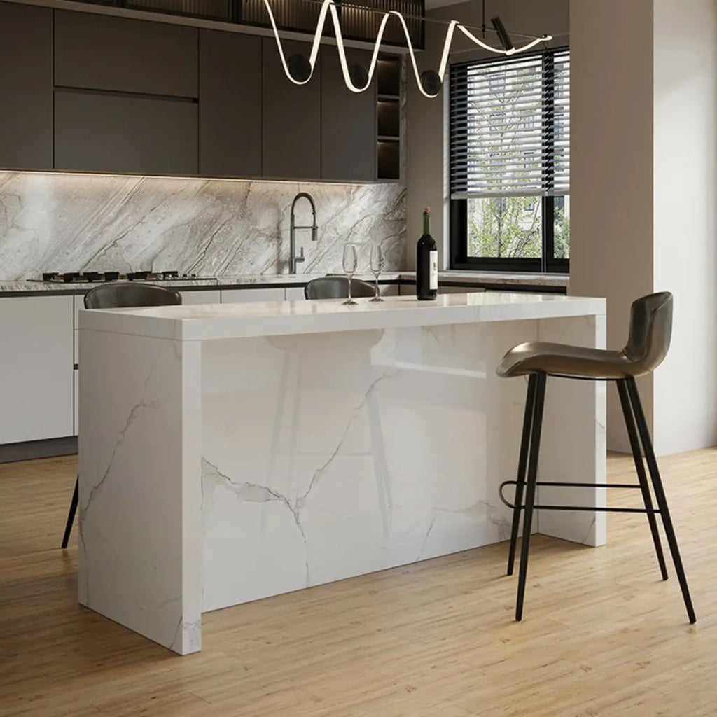 Minimalist Rectangular Off-White Marble Bar Tables