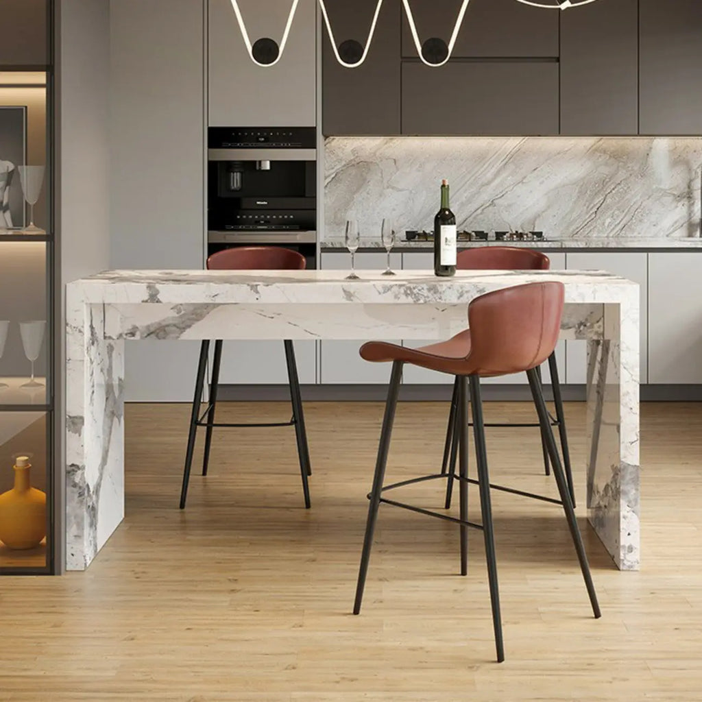 Minimalist Rectangular Off-White Marble Bar Tables