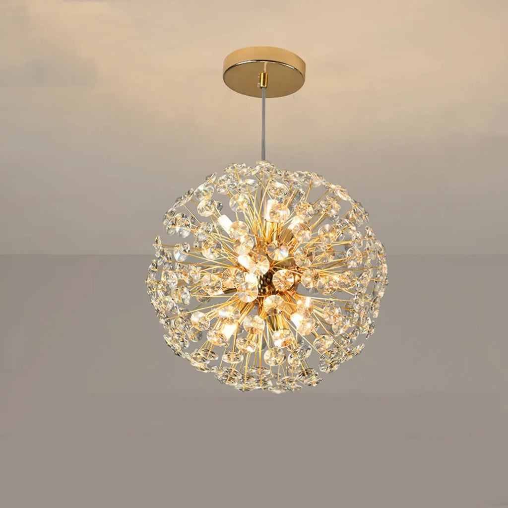 Adjustable Height Gold Crystal Globe Starburst Chandelier