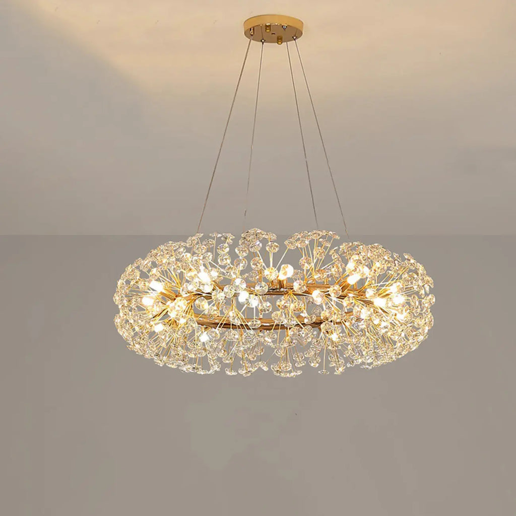 Adjustable Height Gold Crystal Globe Starburst Chandelier