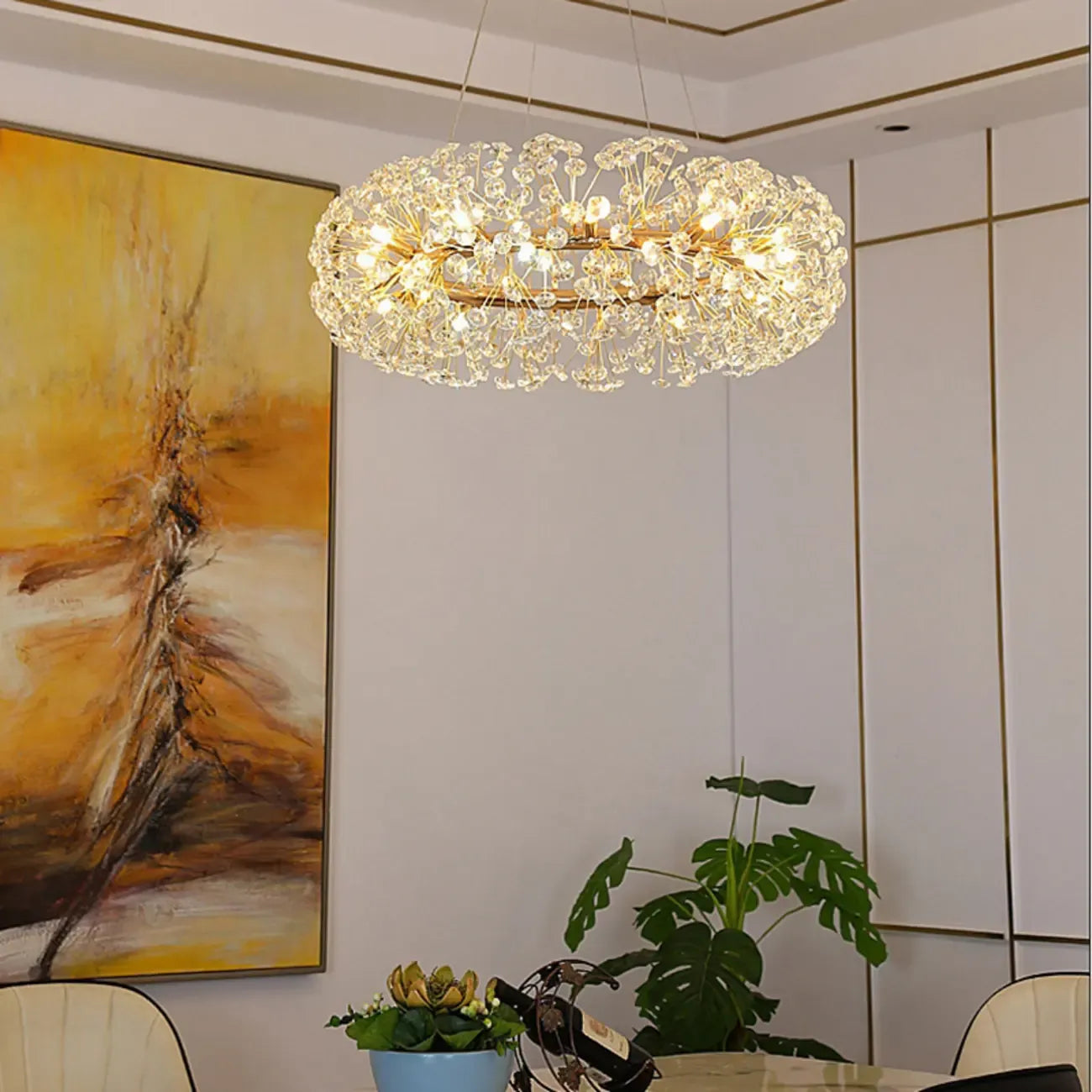 Adjustable Height Gold Crystal Globe Starburst Chandelier