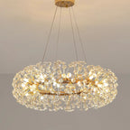 Adjustable Height Gold Crystal Globe Starburst Chandelier