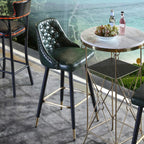 Glam Tufted Green Leather Seat Curved Back Counter Bar Stools