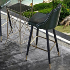 Glam Tufted Green Leather Seat Curved Back Counter Bar Stools