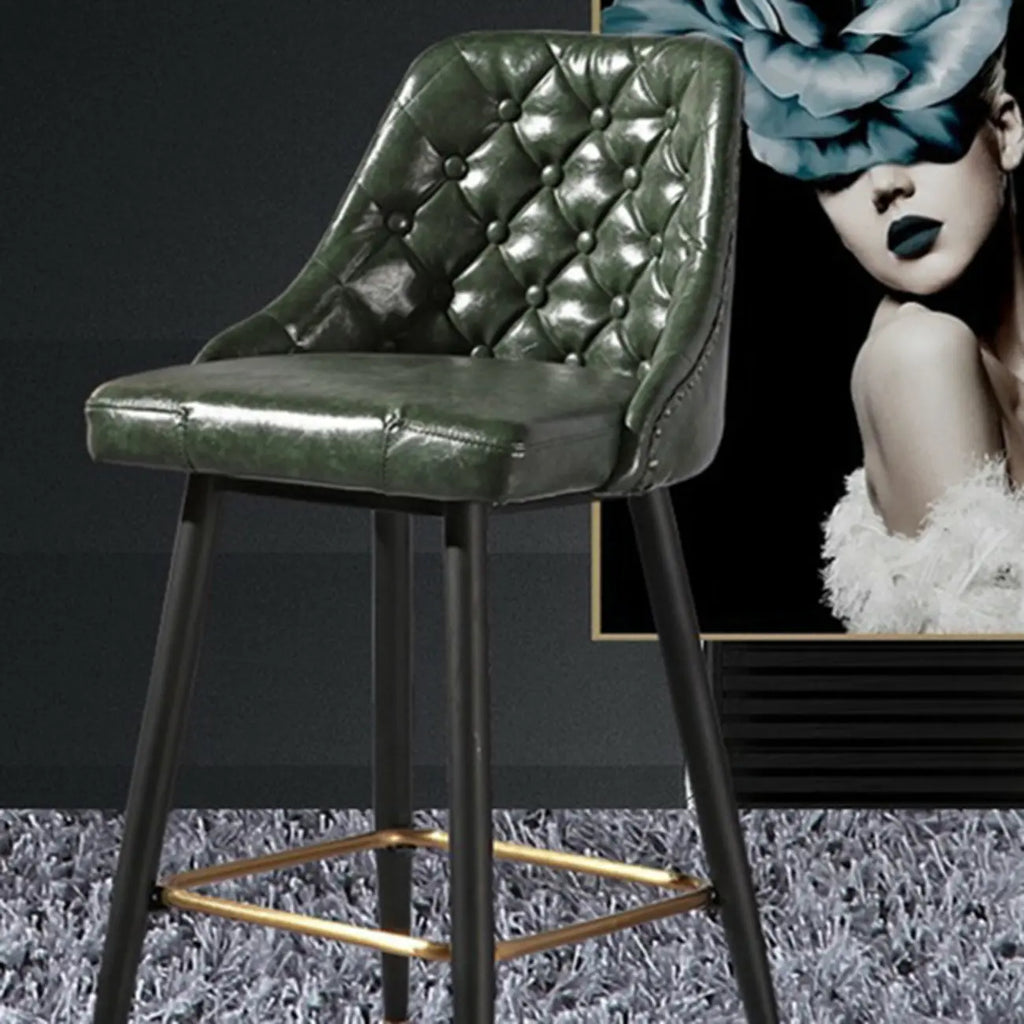 Glam Tufted Green Leather Seat Curved Back Counter Bar Stools