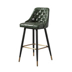Glam Tufted Green Leather Seat Curved Back Counter Bar Stools