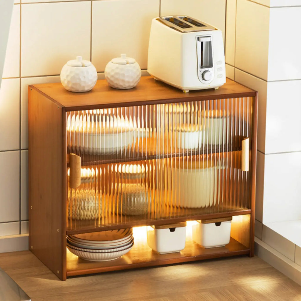 Bamboo Glass Door Display Cabinet for Kitchen