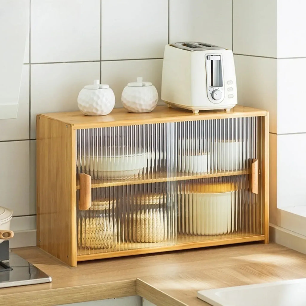 Bamboo Glass Door Display Cabinet for Kitchen