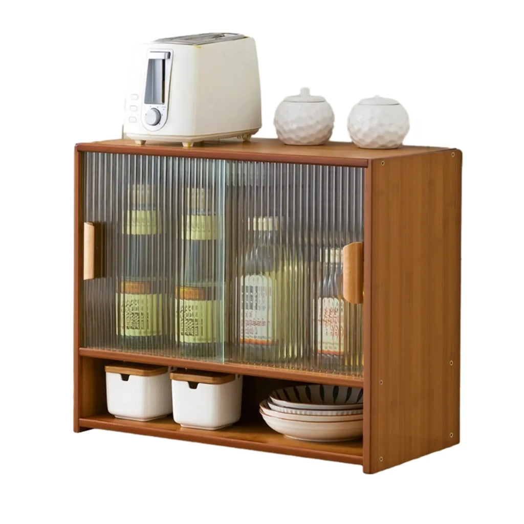 Bamboo Glass Door Display Cabinet for Kitchen