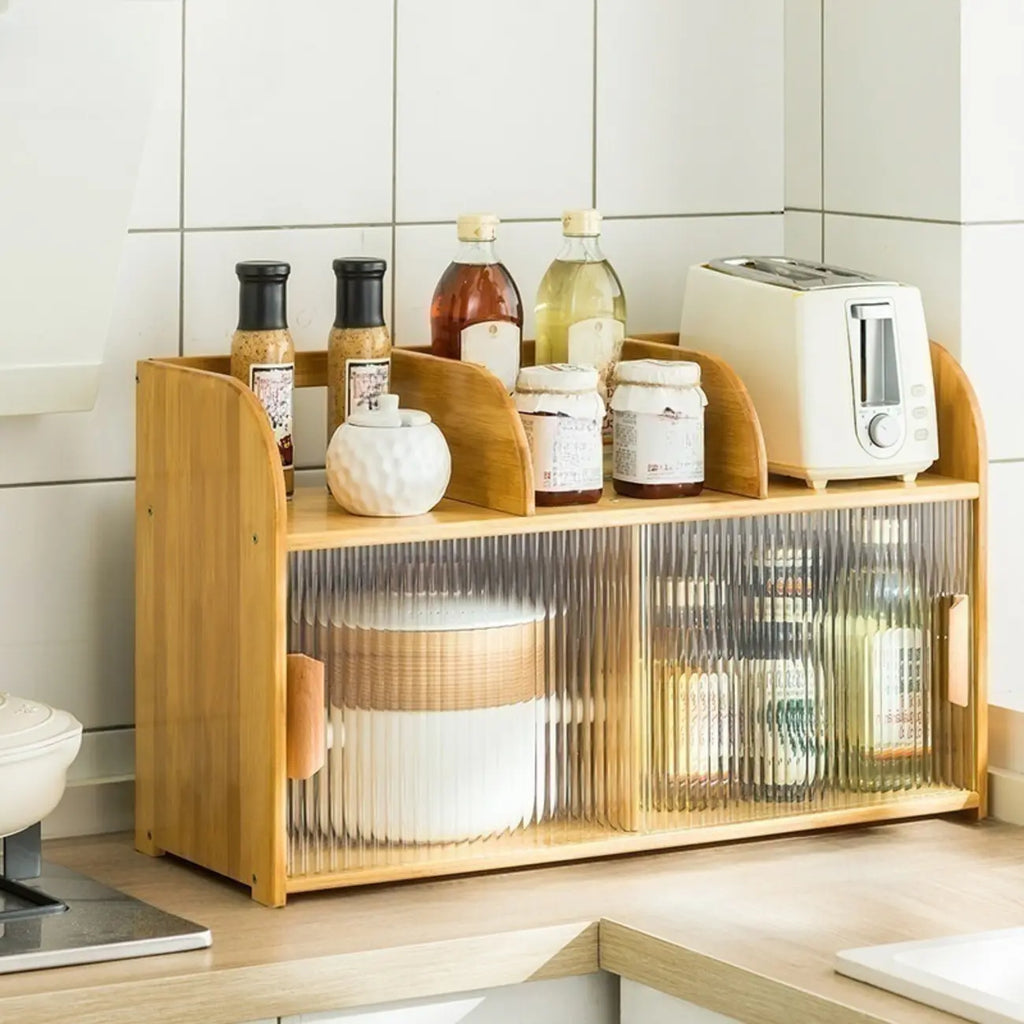 Bamboo Glass Door Display Cabinet for Kitchen
