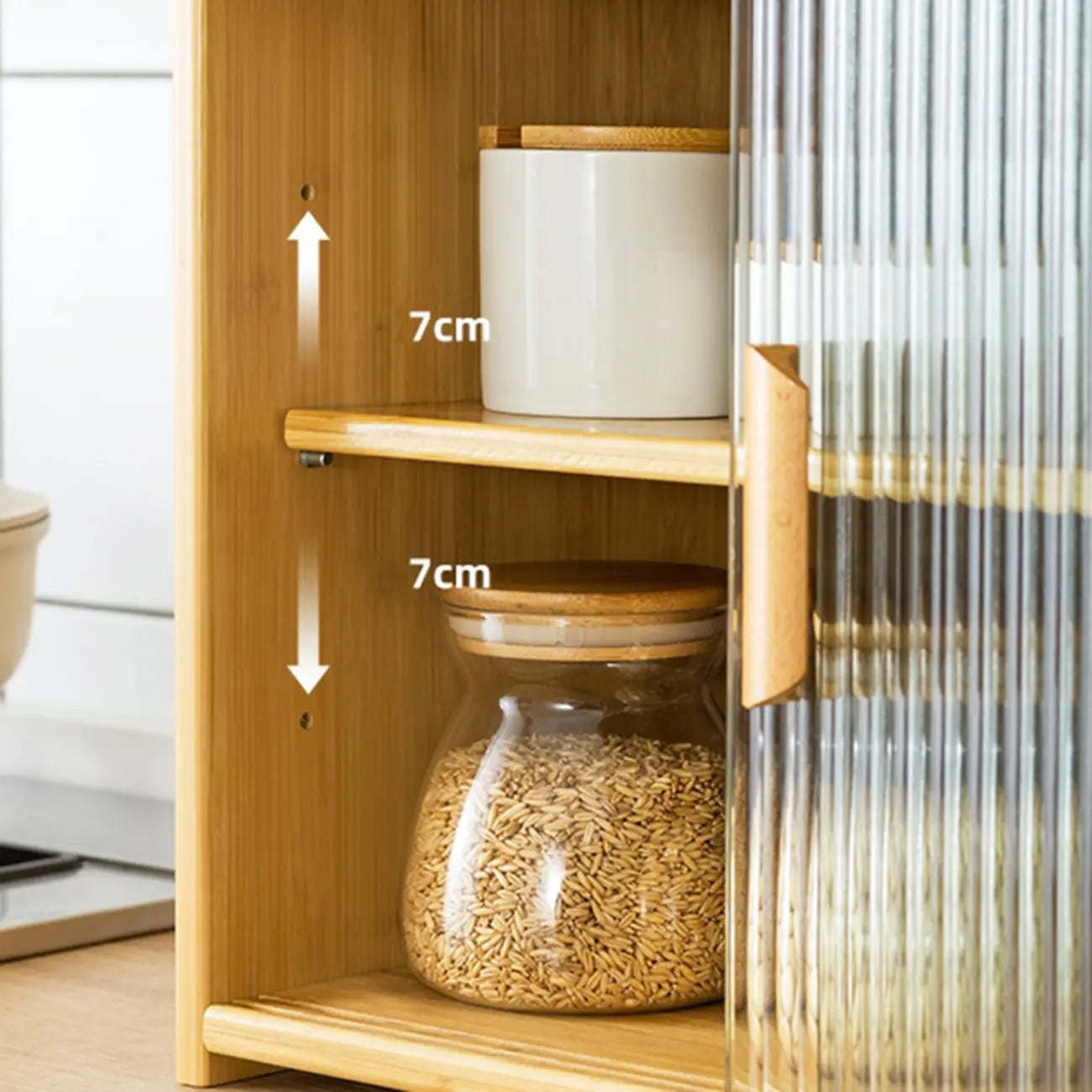 Bamboo Glass Door Display Cabinet for Kitchen