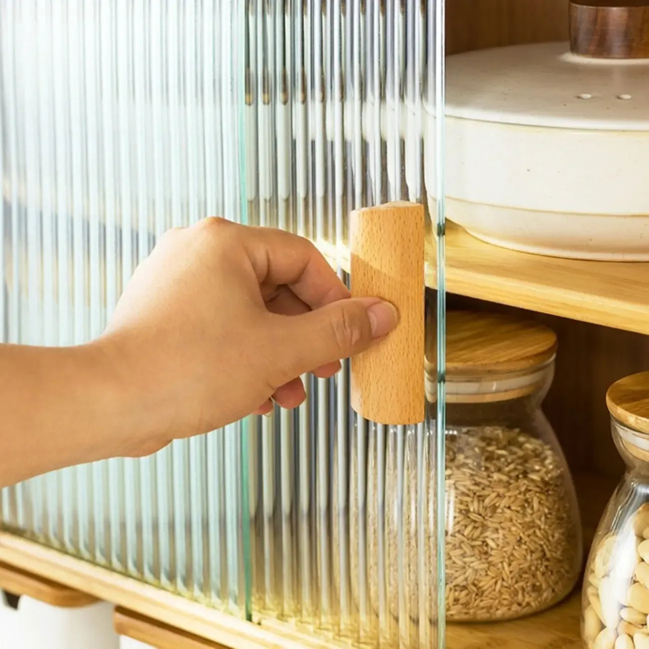 Bamboo Glass Door Display Cabinet for Kitchen