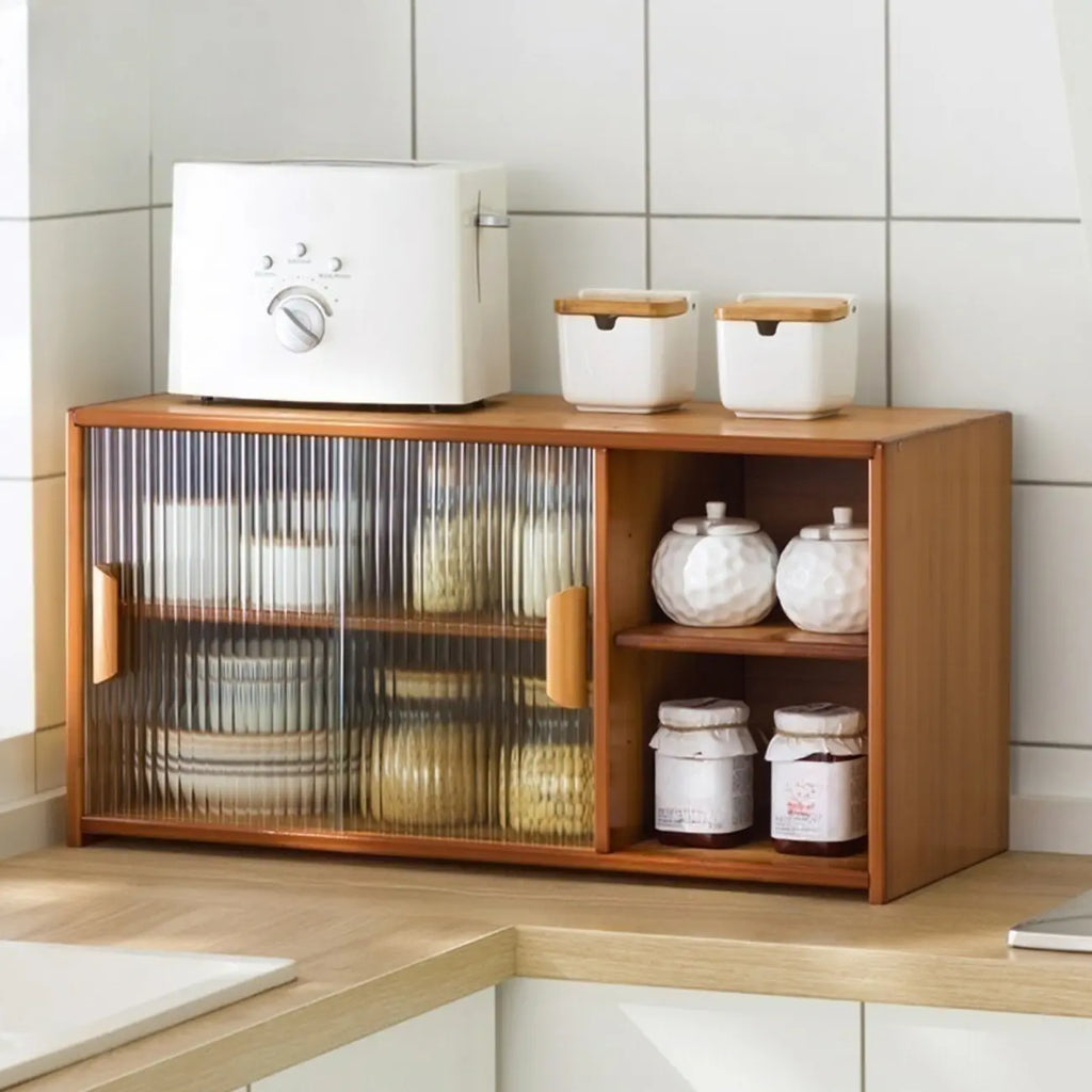 Bamboo Glass Door Display Cabinet for Kitchen