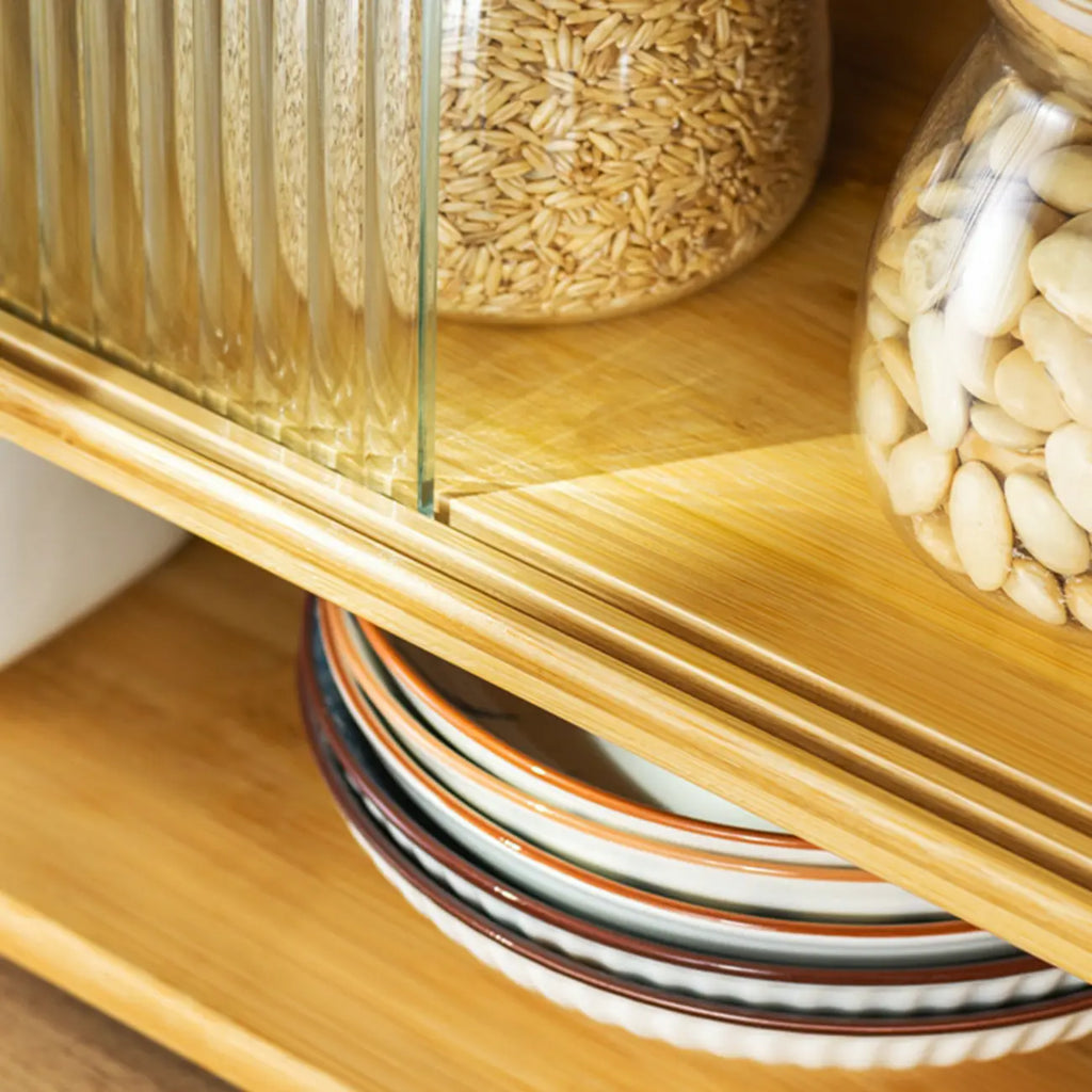 Bamboo Glass Door Display Cabinet for Kitchen