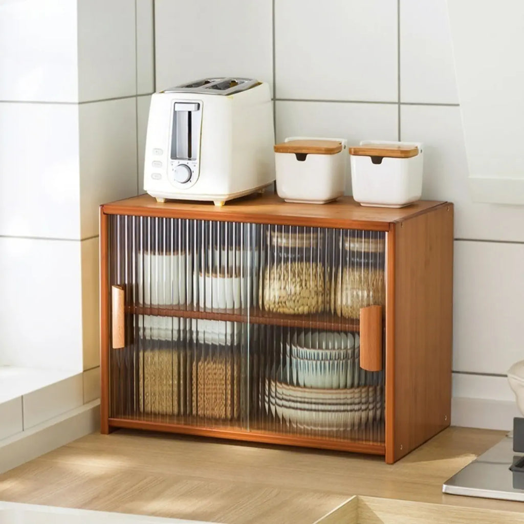 Bamboo Glass Door Display Cabinet for Kitchen