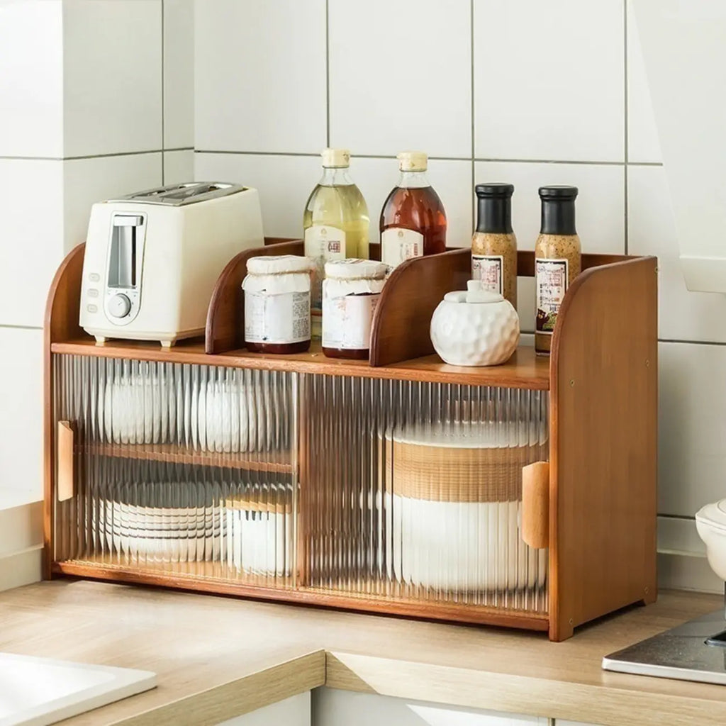 Bamboo Glass Door Display Cabinet for Kitchen