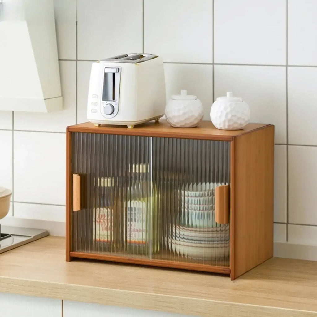 Bamboo Glass Door Display Cabinet for Kitchen
