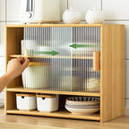 Bamboo Glass Door Display Cabinet for Kitchen