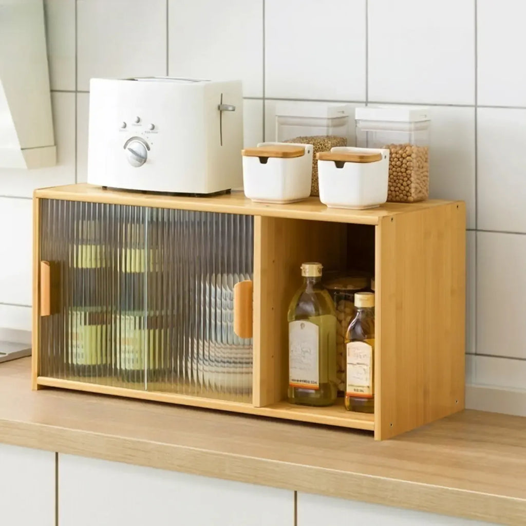 Bamboo Glass Door Display Cabinet for Kitchen
